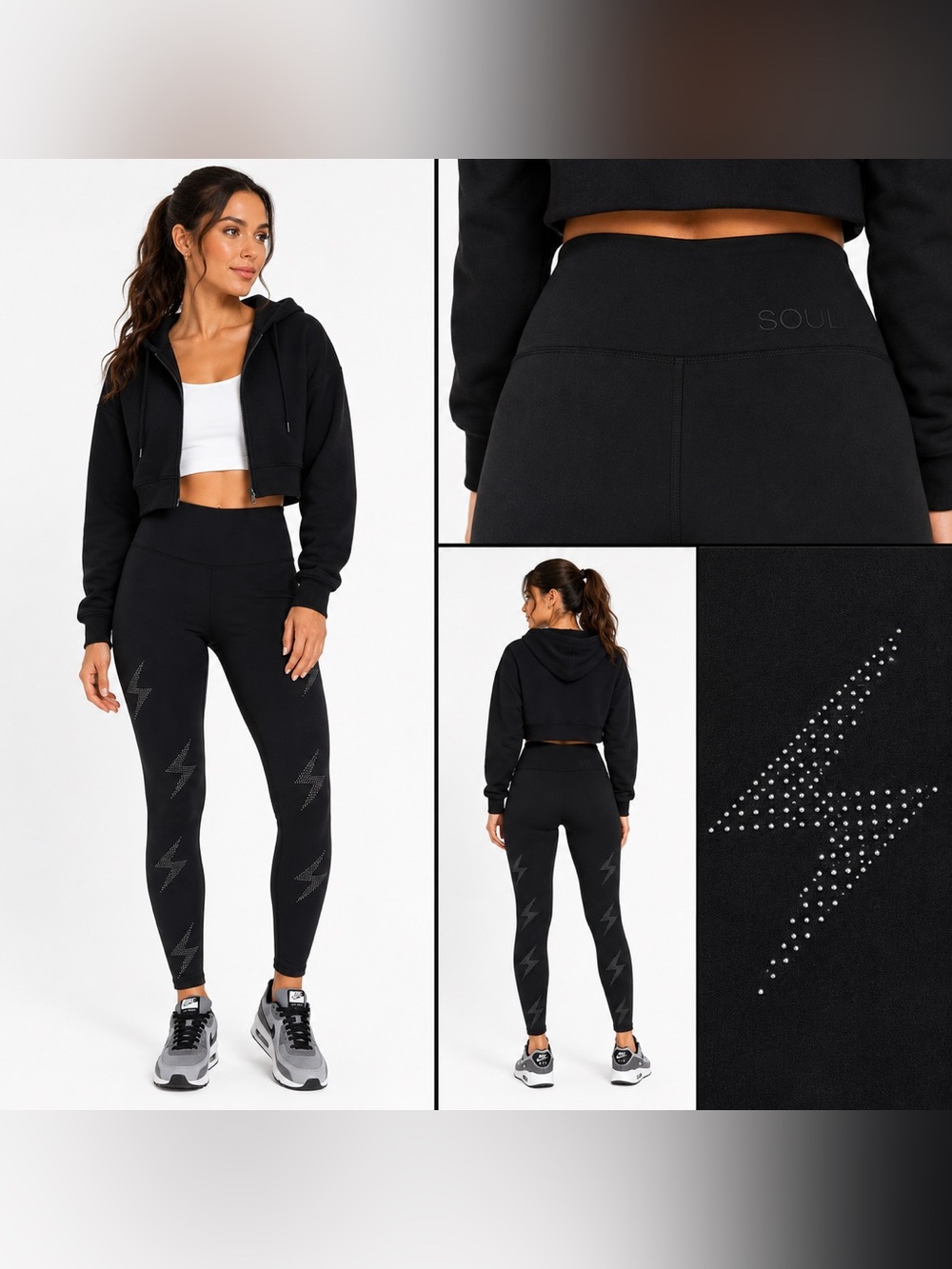 Soul Black Studded Lightning Bolt High Rise Leggings Active Women SZ M Gymcore